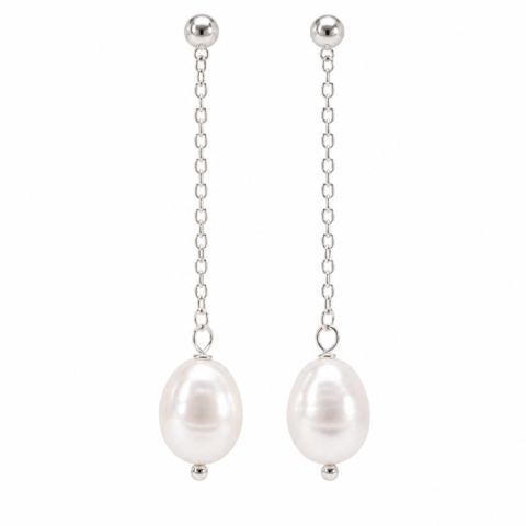 White Pearl Chain Danglers